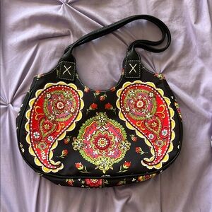 Isabella Fiore Black and Red Paisley Shoulder Bag